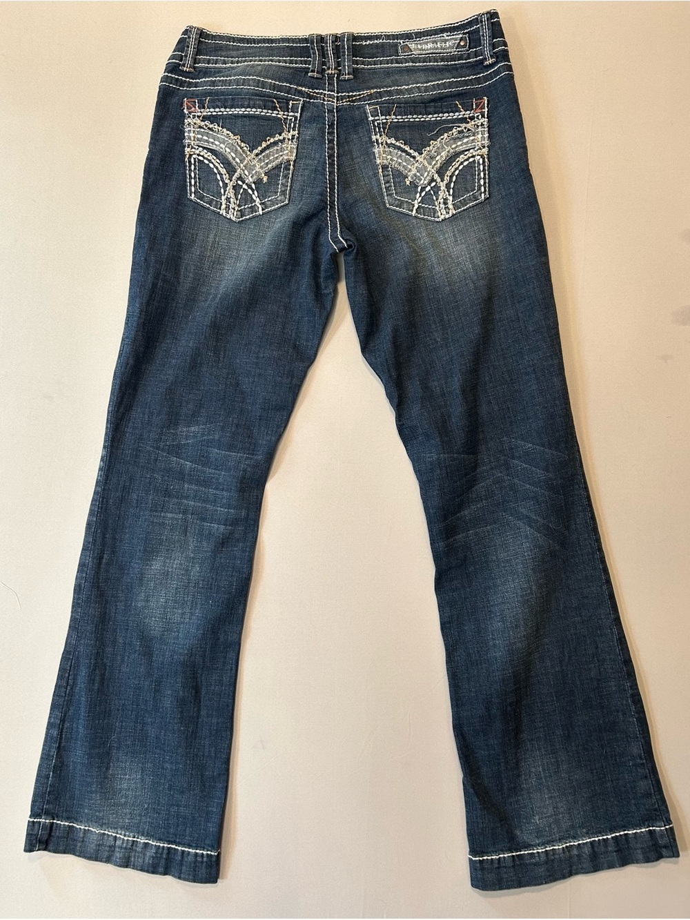 NWT Vintage 2000’s Hydraulic Y2K Dark Wash Embroidered Pocket Flare Jeans 15/16